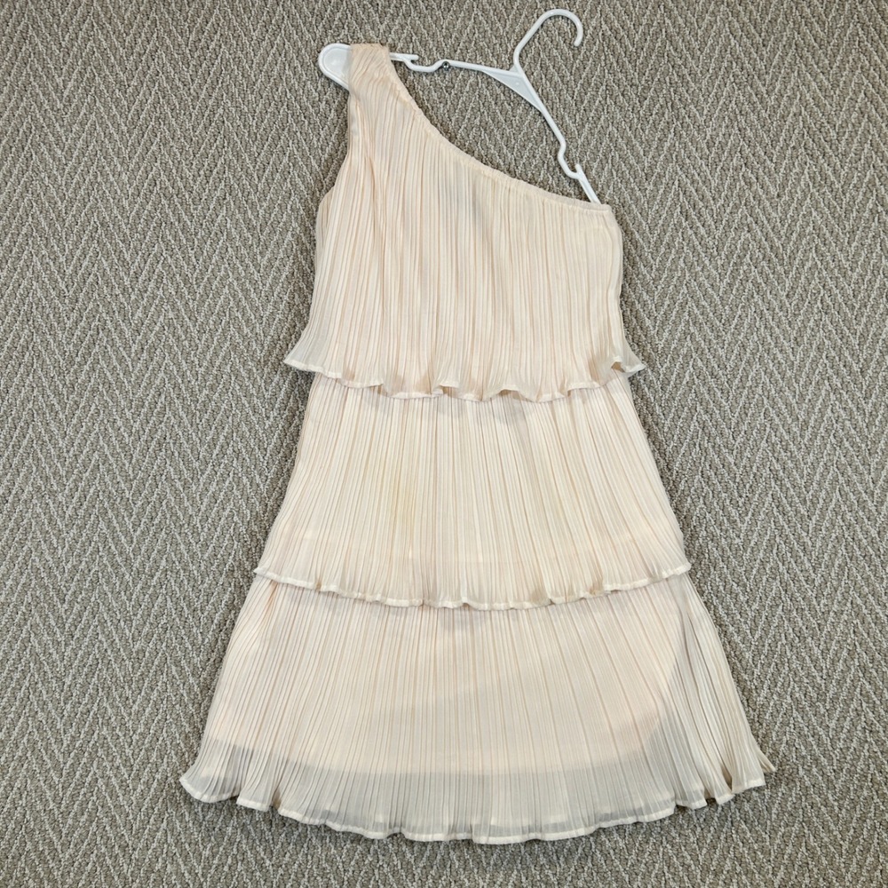 Zesica Dress Womens Small Pink One Shoulder Ruffled Pleated Mini sleeveless